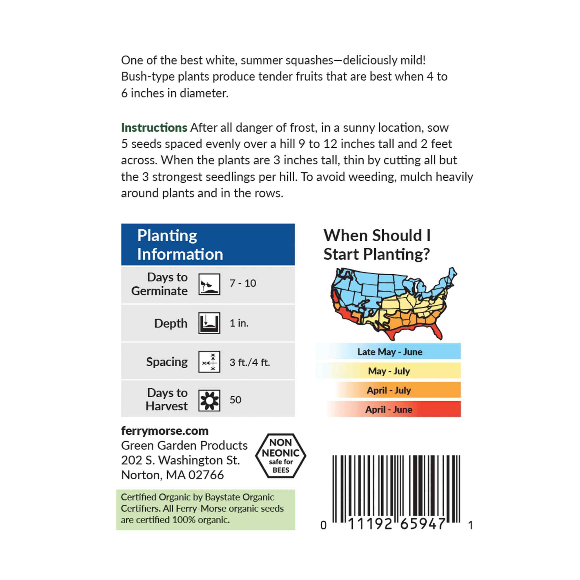 Ferry-Morse squash early bush scallop seed packet